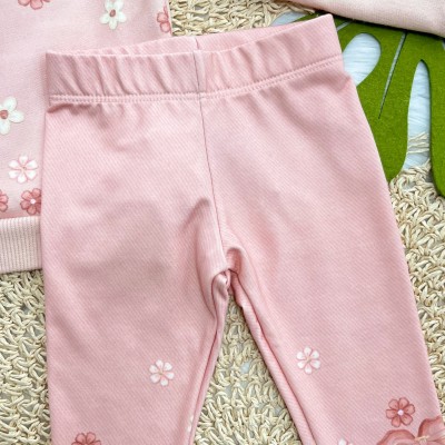 Conj. Casaco de Moletom Doguinha com Flores e Calça Legging - Rose